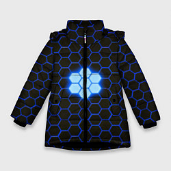 Куртка зимняя для девочки Сталь железные соты абстрактные, цвет: 3D-черный