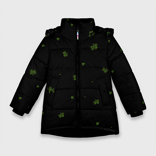 Зимняя куртка для девочки Четырехлистный клевер на черном фоне / 3D-Черный – фото 1