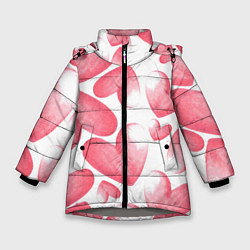 Зимняя куртка для девочки Розовые акварельные сердца - паттерн