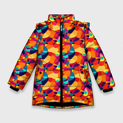 Куртка зимняя для девочки Абстрактный узор из разноцветных окружностей, цвет: 3D-черный
