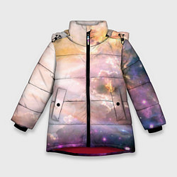 Куртка зимняя для девочки Аморфное абстрактное космическое красочное небо, цвет: 3D-красный