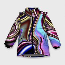 Куртка зимняя для девочки Блестящая ткань, цвет: 3D-светло-серый