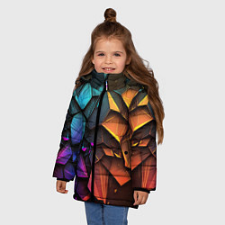 Куртка зимняя для девочки Неоновая абстрактная чешуя дракона, цвет: 3D-черный — фото 2