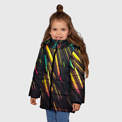 Куртка зимняя для девочки Неоновые абстрактные линии, цвет: 3D-светло-серый — фото 2