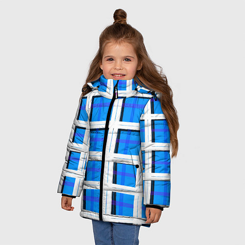 Зимняя куртка для девочки Синяя клетка / 3D-Красный – фото 3