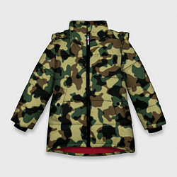 Куртка зимняя для девочки Военный камуфляж, цвет: 3D-красный