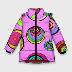 Куртка зимняя для девочки Разноцветные круги, цвет: 3D-красный