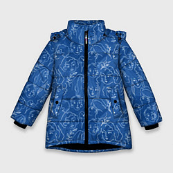 Зимняя куртка для девочки Женские лица на джинсовом синем