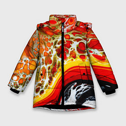 Куртка зимняя для девочки Брызги краски - красные, оранжевые разводы, цвет: 3D-черный