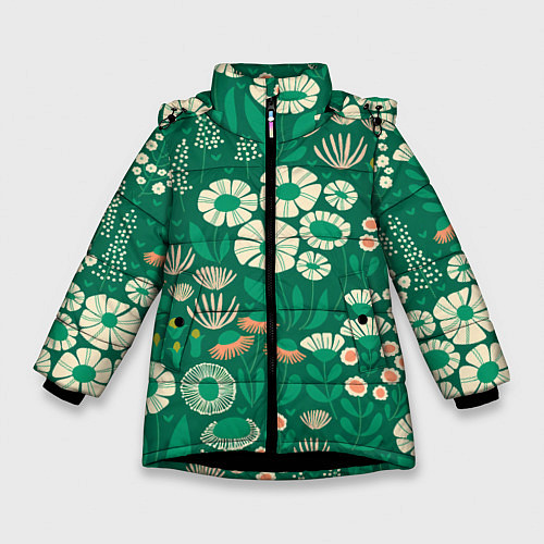 Зимняя куртка для девочки Поле цветов / 3D-Черный – фото 1