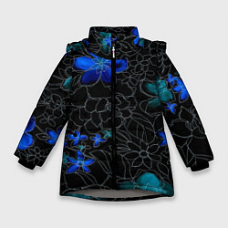 Куртка зимняя для девочки Неоновые цветы, цвет: 3D-светло-серый