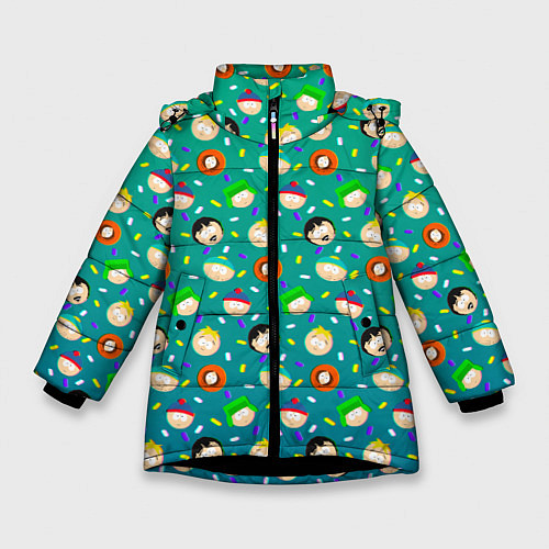 Зимняя куртка для девочки Южный Парк - паттерн персонажи / 3D-Черный – фото 1