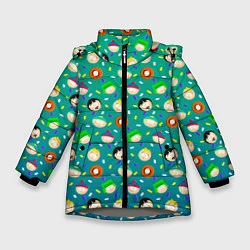 Куртка зимняя для девочки Южный Парк - паттерн персонажи, цвет: 3D-светло-серый