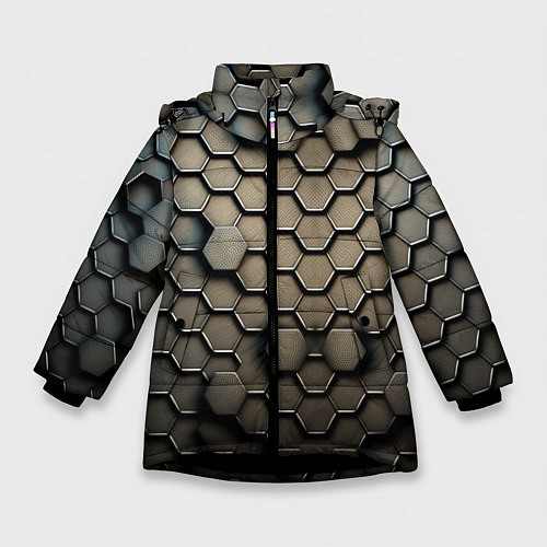 Зимняя куртка для девочки Сталь и соты / 3D-Черный – фото 1