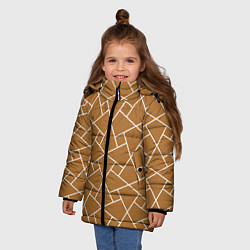 Куртка зимняя для девочки Абстрактный оранжевый фон и белые ломанные линии, цвет: 3D-светло-серый — фото 2
