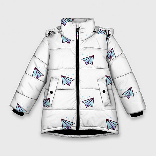 Зимняя куртка для девочки Бумажные самолетики / 3D-Черный – фото 1