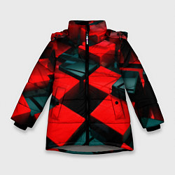 Зимняя куртка для девочки Кубы геометрии красный и чёрный