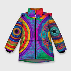 Куртка зимняя для девочки Красочные этнические орнаменты, цвет: 3D-светло-серый