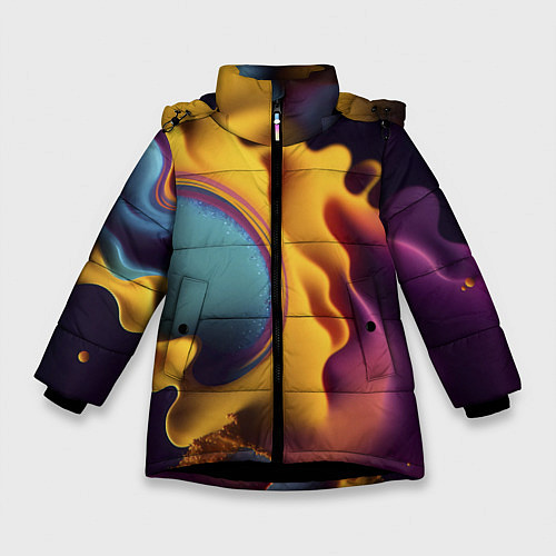 Зимняя куртка для девочки Цветная жидкость / 3D-Черный – фото 1