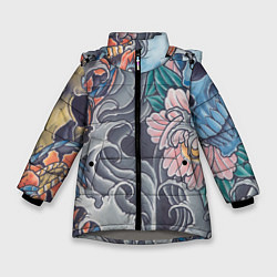 Куртка зимняя для девочки Иредзуми: змеи и черепа, цвет: 3D-светло-серый