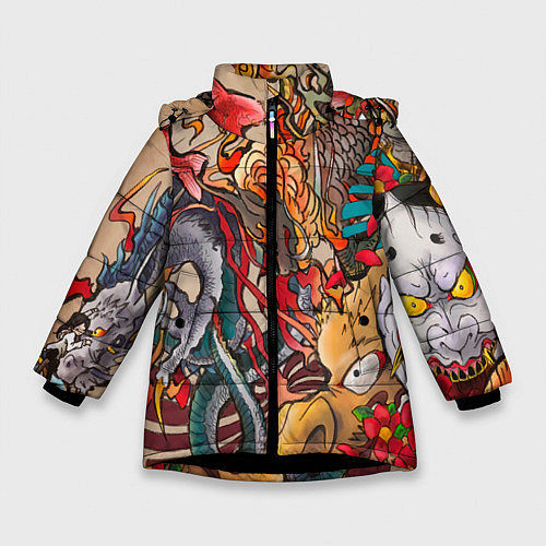 Зимняя куртка для девочки Иредзуми: демон и дракон / 3D-Черный – фото 1