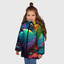 Куртка зимняя для девочки Капли красок, нейросеть, цвет: 3D-черный — фото 2