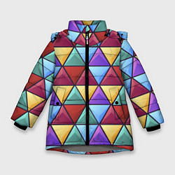 Куртка зимняя для девочки Геометрический красочный паттерн, цвет: 3D-светло-серый