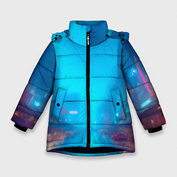 Куртка зимняя для девочки Улица мегаполиса-арт, цвет: 3D-черный