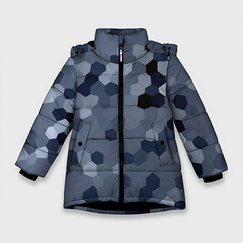 Зимняя куртка для девочки Камуфляж из сот / 3D-Черный – фото 1
