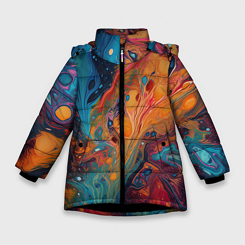 Зимняя куртка для девочки Яркие абстрактные разводы краски / 3D-Черный – фото 1