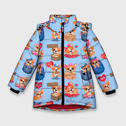 Куртка зимняя для девочки Забавные щенки, цвет: 3D-красный