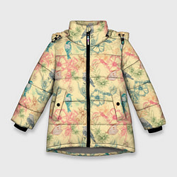 Зимняя куртка для девочки Птицы и цветы