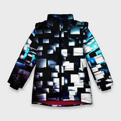 Куртка зимняя для девочки Неоновые кубы абстракция, цвет: 3D-красный