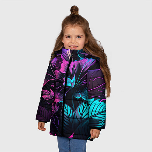 Зимняя куртка для девочки Неоновый цветок / 3D-Красный – фото 3