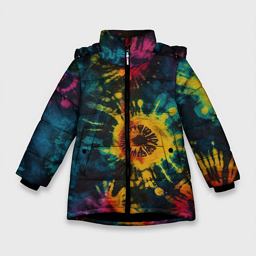 Зимняя куртка для девочки Тай дай на темном фоне: арт нейросети / 3D-Черный – фото 1