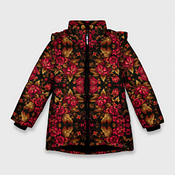 Зимняя куртка для девочки Растительный паттерн под хохлому