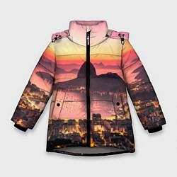 Куртка зимняя для девочки Розовый город между скал, цвет: 3D-светло-серый