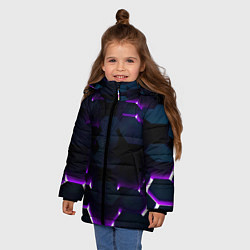 Куртка зимняя для девочки Неоновые соты с подсветкой, цвет: 3D-черный — фото 2