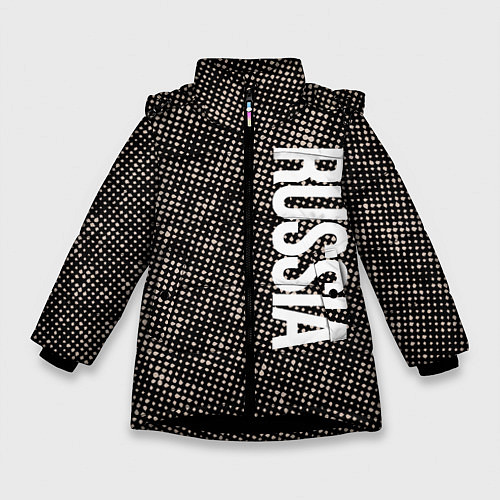 Зимняя куртка для девочки Россия на фоне узора медного цвета / 3D-Черный – фото 1
