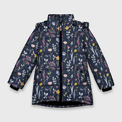 Зимняя куртка для девочки Акварельная цветочная полянка