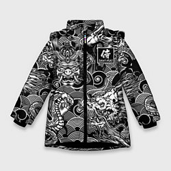 Куртка зимняя для девочки Татуировки самурая, цвет: 3D-черный