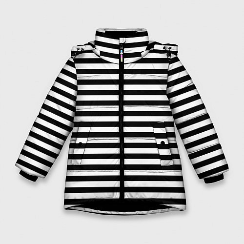 Зимняя куртка для девочки Тельняшка черная Подводного флота ВМФ / 3D-Черный – фото 1