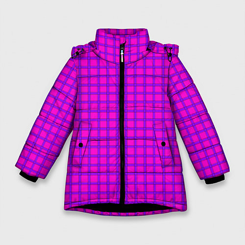 Зимняя куртка для девочки Малиновый неоновый клетчатый узор / 3D-Черный – фото 1