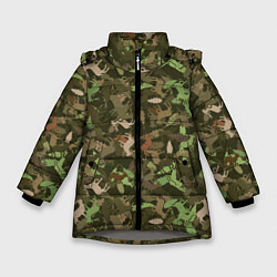 Куртка зимняя для девочки Олени и дубовые листья - камуфляж, цвет: 3D-светло-серый