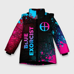 Куртка зимняя для девочки Blue Exorcist - neon gradient: надпись, символ, цвет: 3D-черный