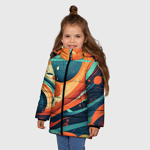 Зимняя куртка для девочки Абстрактный космический пейзаж: арт нейросети / 3D-Светло-серый – фото 3