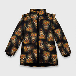 Зимняя куртка для девочки Паттерн жираф с цветами: арт нейросети