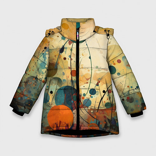 Зимняя куртка для девочки Абстрактная гранжевая композиция с пятнами: арт не / 3D-Черный – фото 1
