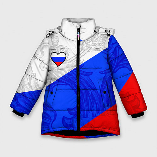 Зимняя куртка для девочки Сердечко - Россия / 3D-Черный – фото 1