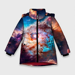 Куртка зимняя для девочки Небула в космосе в голубо-розовых тонах - нейронна, цвет: 3D-красный
